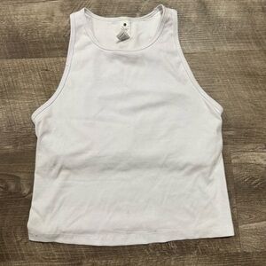 Women's White Ribbed Crop Tank Top - High Neck Sleeveless